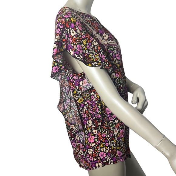 Democracy/ Wit & Wisdom Purple Floral Flutter short sleeve Top - Picture 6 of 12